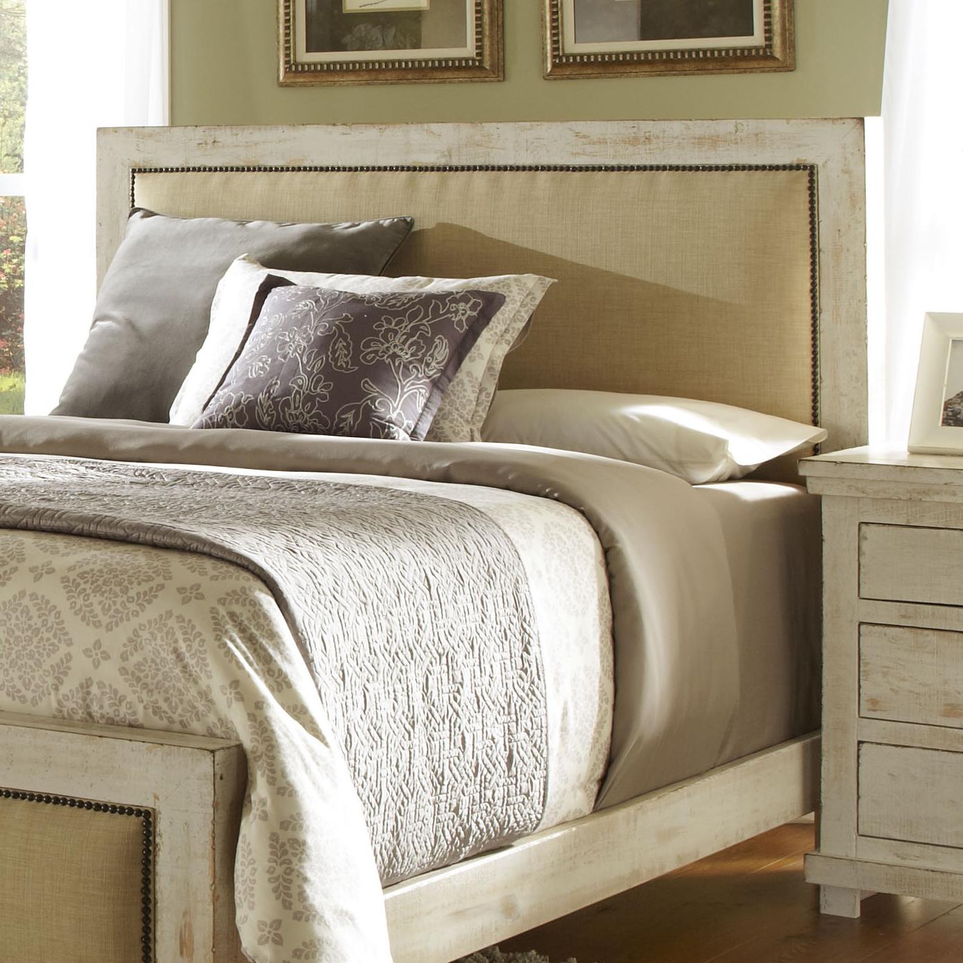 Progressive Furniture Willow King Upholstered Headboard with Distressed Salvaged Pine Frame